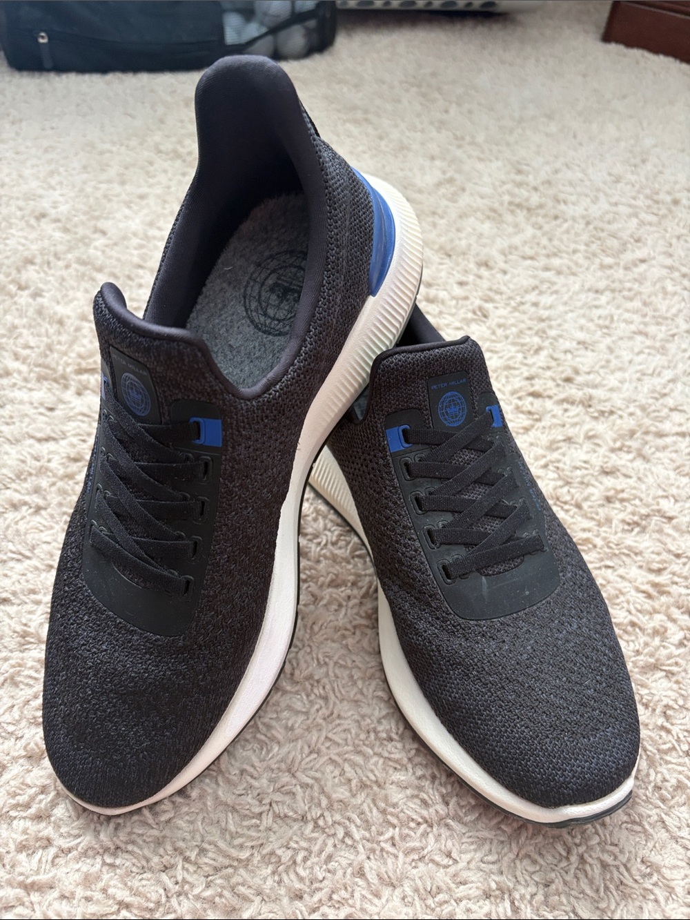 Peter Millar Black Knit Athletic Sneakers with Blue Accents